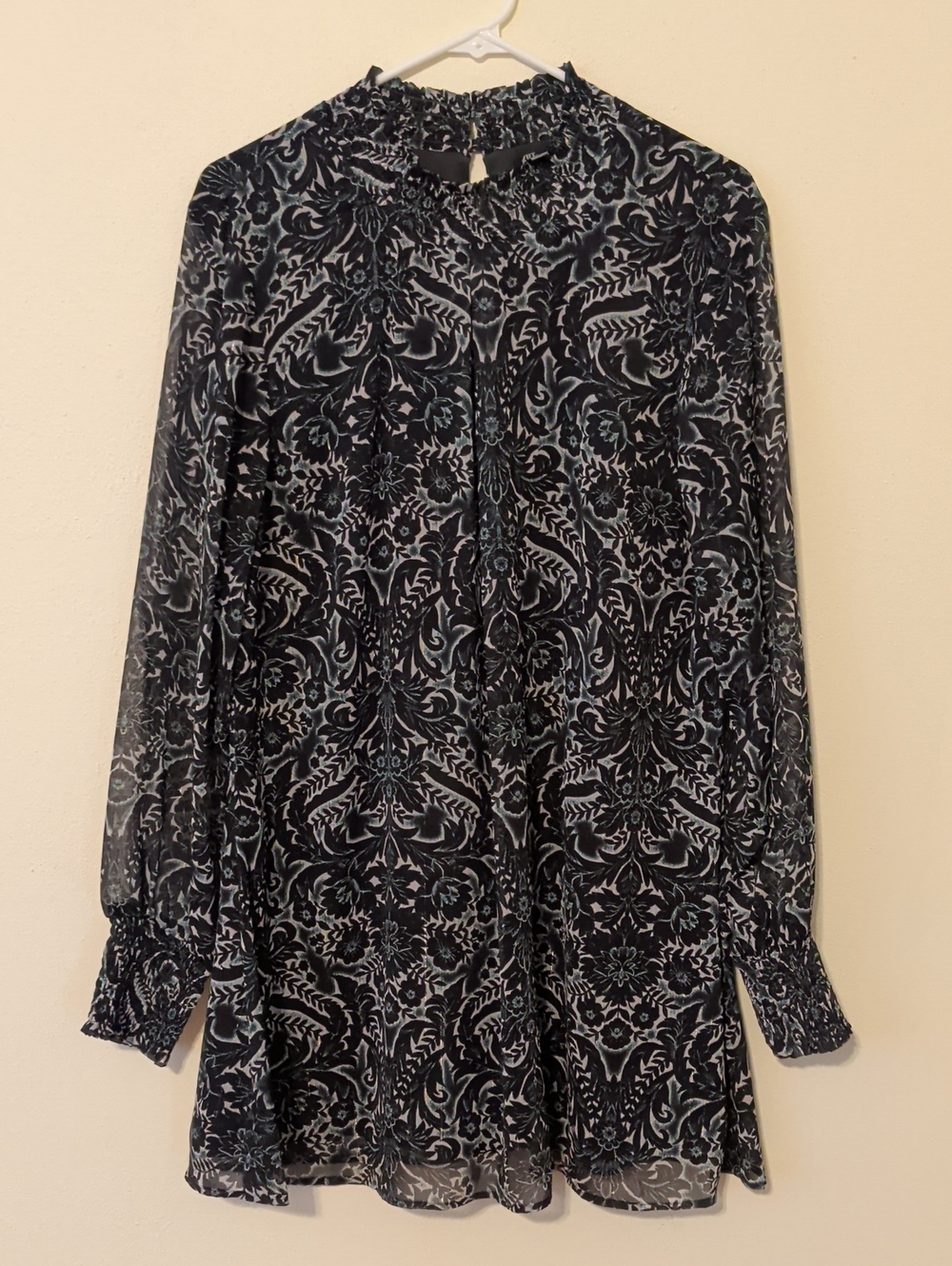 Kut from the Kloth Black and Green Floral-Scroll Long Sleeve Tunic Dress - Picture 1 of 6